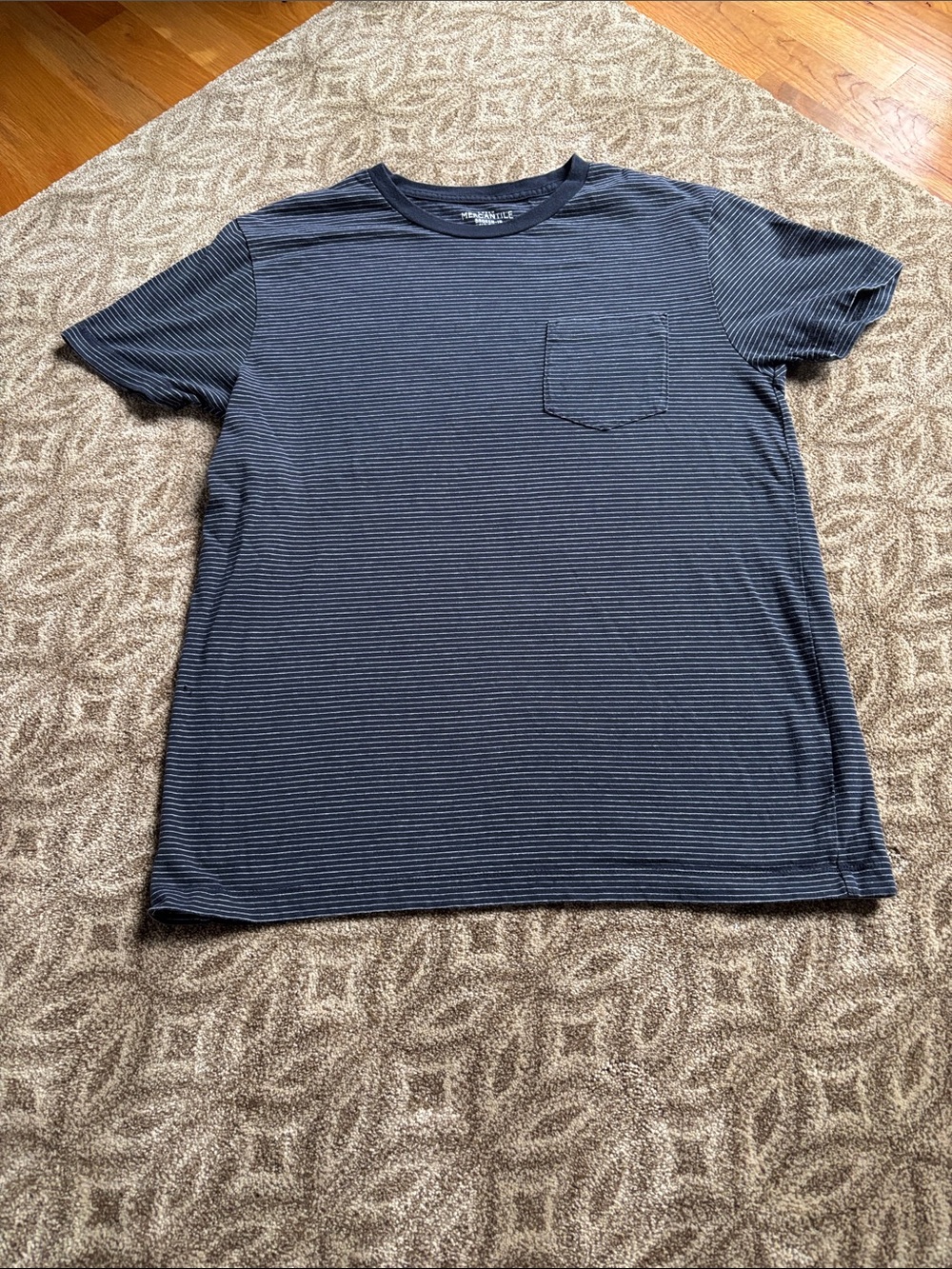 J. Crew Slim Navy & White Micro-Striped Pocket Tee